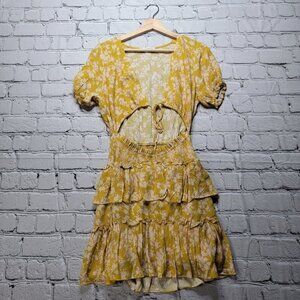 Rose & Remington Yellow Floral Print Cutout Middle Tie Front Dress Size S